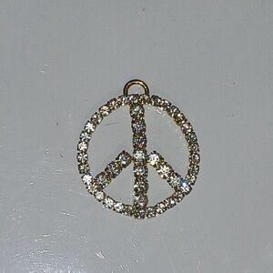 Gold Rhinestone Peace Sign Pendant